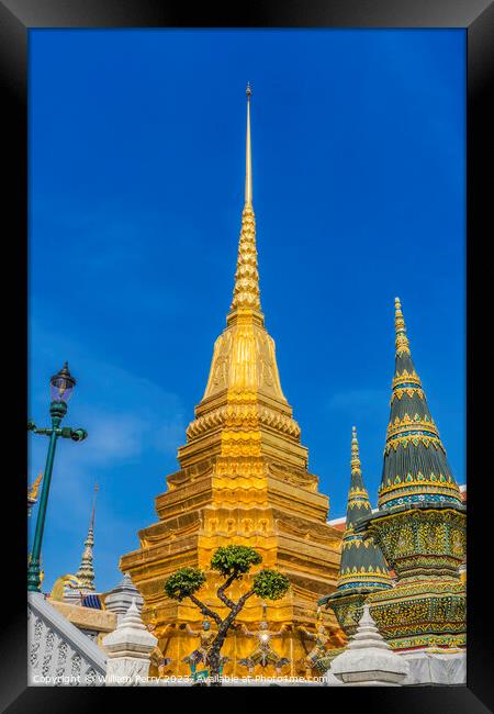 Colorful Gold Stupa Pagodas Grand Palace Bangkok Thailand Framed Print by William Perry