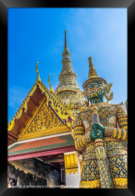 Green Guardian Statue Grand Palace Bangkok Thailand Framed Print by William Perry