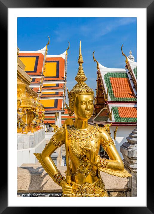Golden Kinnaree Angel Statue Grand Palace Bangkok Thailand Framed Mounted Print by William Perry