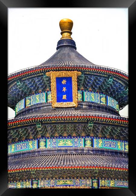 Prayer Hall Temple of Heaven Close Up Beijing China Framed Print by William Perry