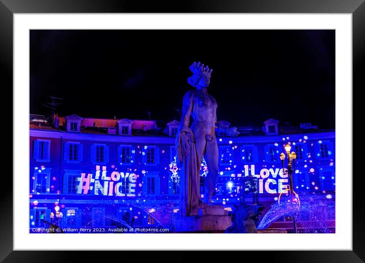 Blue Apollo Statue Sun Fountain Christmas Plaza Massena Cityscape Nic Framed Mounted Print by William Perry
