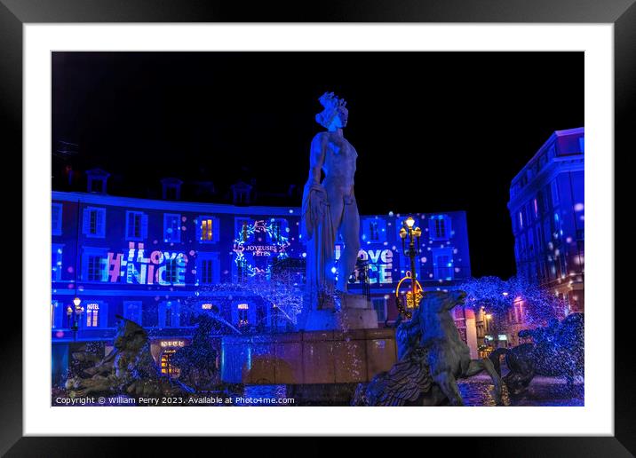 Blue Apollo Statue Sun Fountain Plaza Massena Cityscape Nice Fra Framed Mounted Print by William Perry