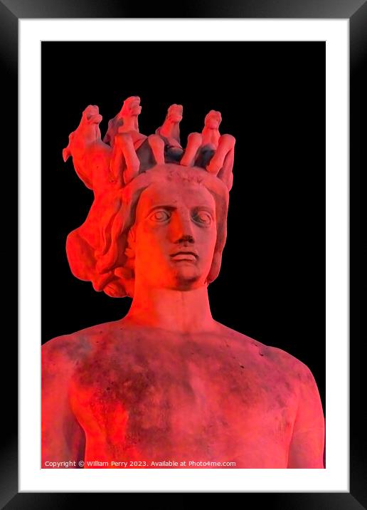 Red Apollo Statue Sun Fountain Plaza Massena Cityscape Nice Fran Framed Mounted Print by William Perry