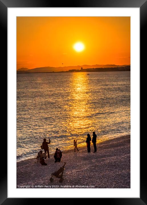 Watching Sun Go Down Beach Mediterranean Sea Nice France Framed Mounted Print by William Perry