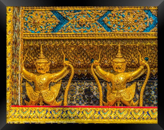 Blue Golden Guardians Grand Palace Bangkok Thailand Framed Print by William Perry