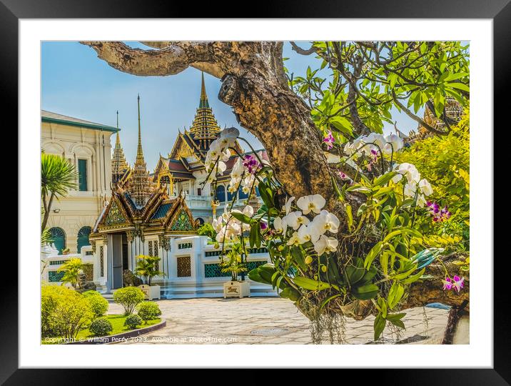 Orchids Stupas Pagodas Grand Palace Bangkok Thailand Framed Mounted Print by William Perry