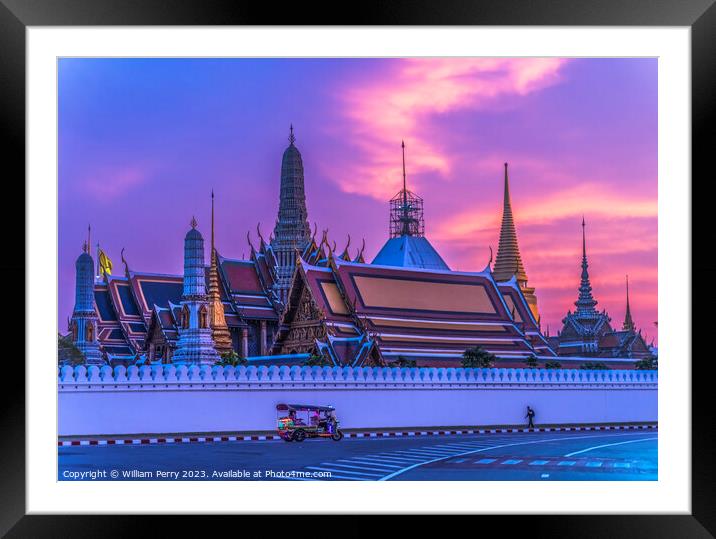 Sunset Temple Emerald Buddha Grand Palace Bangkok Thailand Framed Mounted Print by William Perry