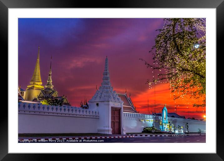 Sunset Gate Illuminated Grand Palace Bangkok Thail Framed Mounted Print by William Perry
