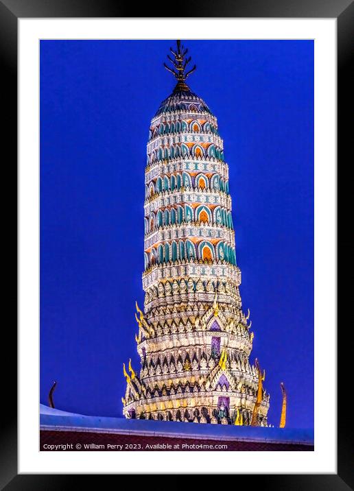 Sunset Prang Tower Old Temple Grand Palace Bangkok Framed Mounted Print by William Perry