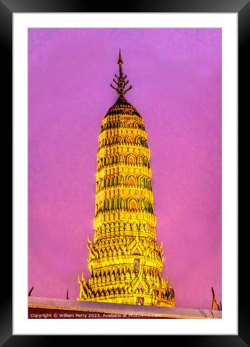 Sunset Prang Tower Old Temple Grand Palace Bangkok Framed Mounted Print by William Perry