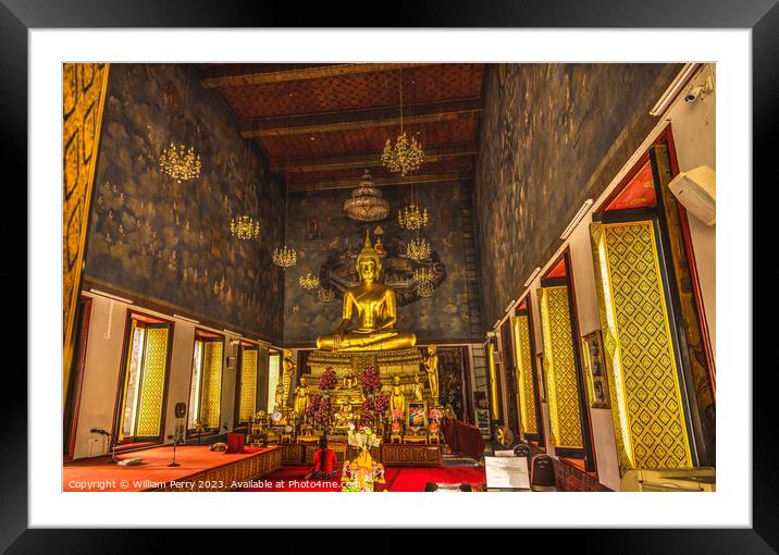Praying Buddha Main Hall Wat Ratchanaddaram Worawihan Bangkok Framed Mounted Print by William Perry