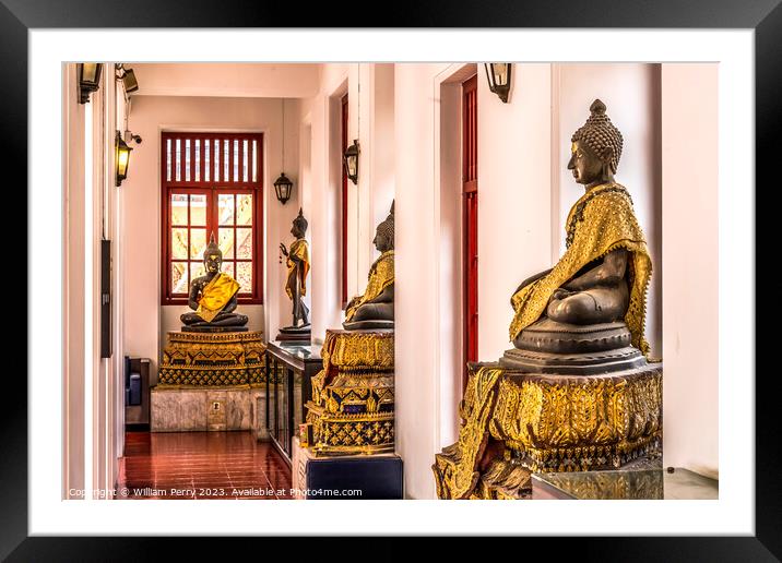 Buddha Statues Loha Prasat Hall Wat Ratchanaddaram Worawihan Ban Framed Mounted Print by William Perry