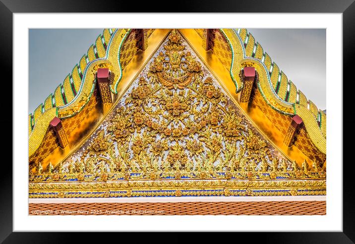 Golden Pavilion Close Wat Ratchanaddaram Worawihan Bangkok Thail Framed Mounted Print by William Perry