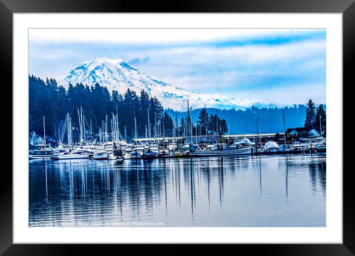 Mount Rainier Sailboats Reflection Gig Harbor Washington State Framed Mounted Print by William Perry