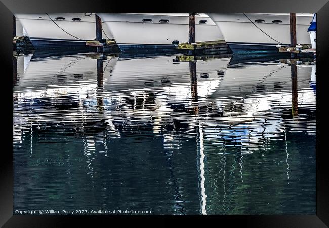 White Sailboats Reflection Abstract Gig Harbor Washington State Framed Print by William Perry