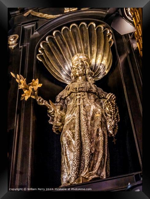 Silver Virgin Mary Black Madonna Icon Church Jasna Gora Poland Framed Print by William Perry