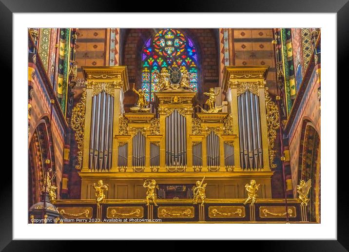 Golden Organ Stained Glass St Mary's Basilica Church Krakow Pola Framed Mounted Print by William Perry