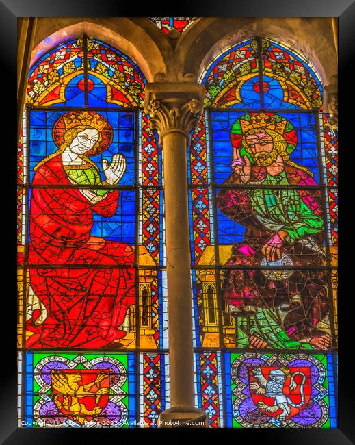 Mary Jesus Stained Glass St John Baptist Cathedral Lyon France Framed Print by William Perry
