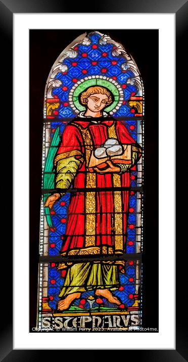 St Stephen Stained Glass St John Baptist Cathedral Lyon France Framed Mounted Print by William Perry