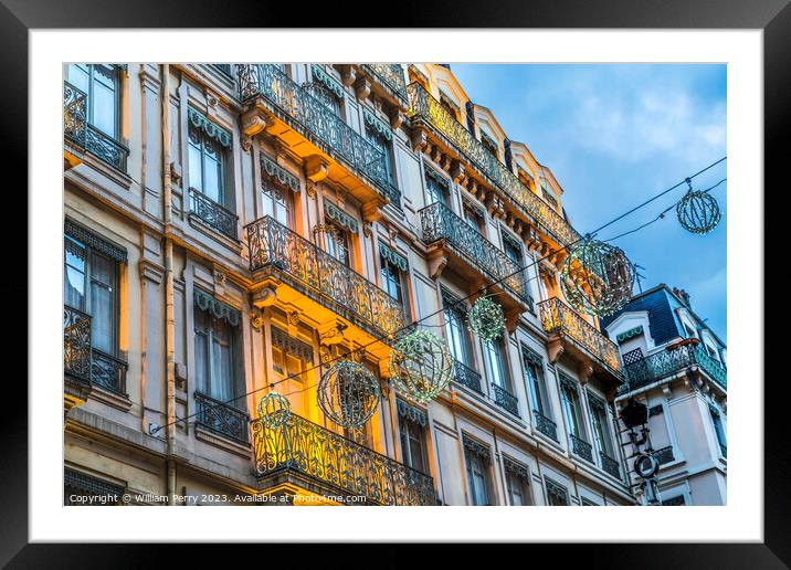 Christmas Decorations Street Cityscape Lyon France Framed Mounted Print by William Perry