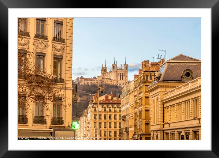 Basilica of Notre Dame Outside From Downtown Lyon France Framed Mounted Print by William Perry