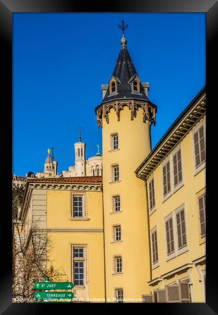 Old Building Basilica of Notre Dame Outside Downtown Lyon France Framed Print by William Perry