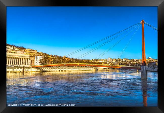 Soane River Pedestrian Bridge Outside Lyon France Framed Print by William Perry