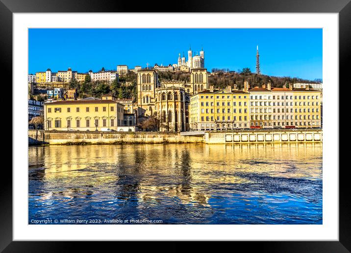 Soane River Cathedral Notre Dame Basilica Outside Lyon France Framed Mounted Print by William Perry