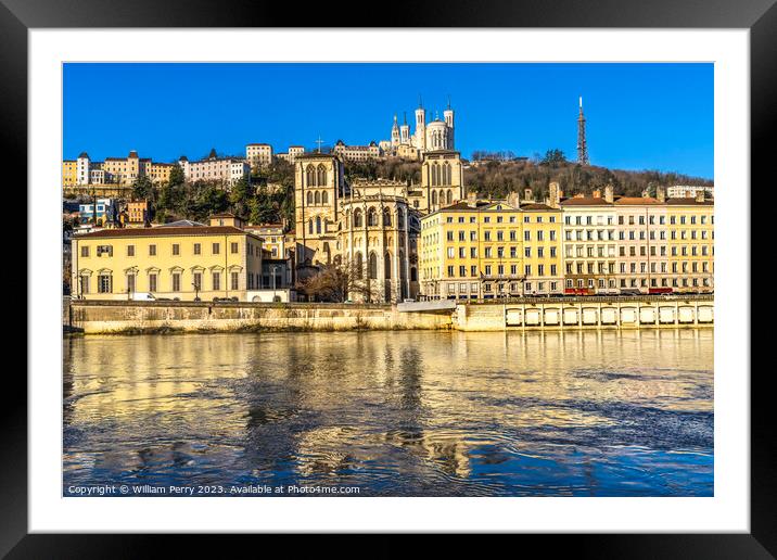 Soane River Cathedral Notre Dame Basilica Outside Lyon France Framed Mounted Print by William Perry