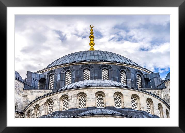 Blue Mosque Dome Crescent Islamic Symbol Istanbul Turkey Framed Mounted Print by William Perry
