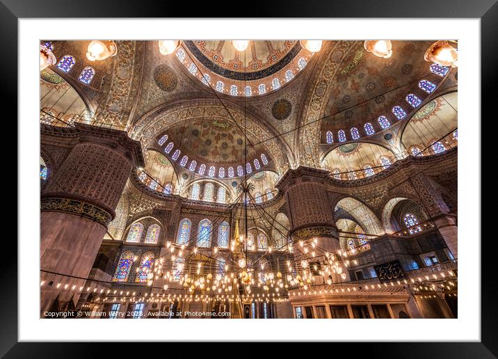 Blue Mosque Lights Basilica Domes Stained Glass Istanbul Turkey Framed Mounted Print by William Perry