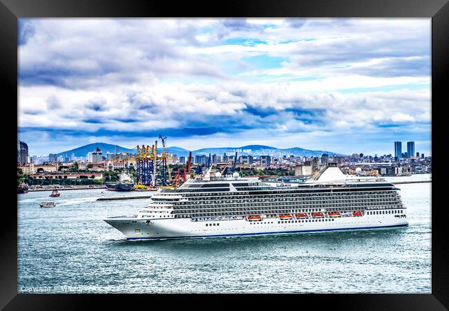 Cruise Ship Buildings Bosphorus Strait Istanbul Turkey Framed Print by William Perry