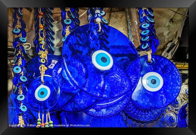 Colorful Blue Evil Eye Ornaments Charms Grand Bazaar Istanbul Tu Framed Print by William Perry