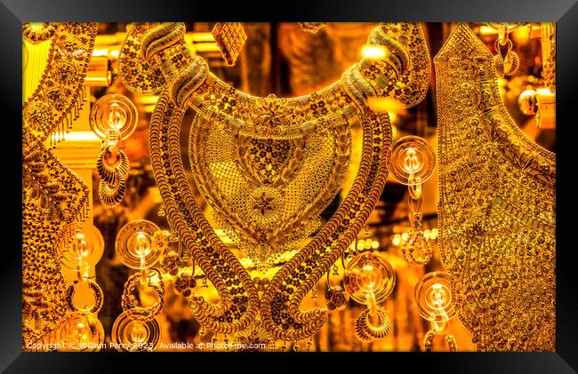 Colorful Golden Jewelry Necklaces Ornaments Grand Bazaar Istanbu Framed Print by William Perry