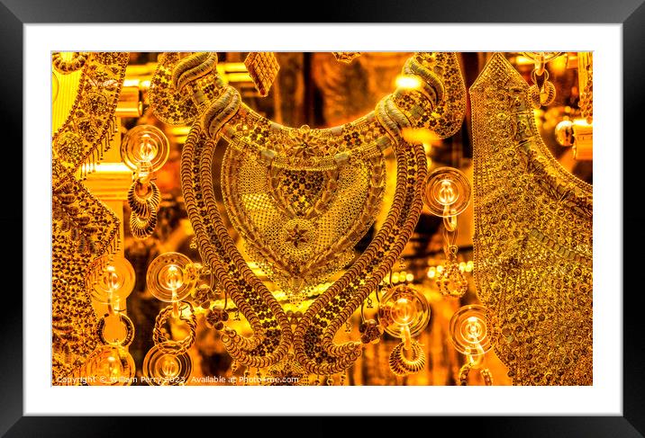Colorful Golden Jewelry Necklaces Ornaments Grand Bazaar Istanbu Framed Mounted Print by William Perry