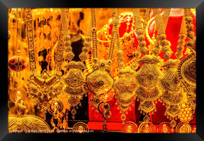 Colorful Golden Jewelry Necklaces Grand Bazaar Istanbul Turkey Framed Print by William Perry