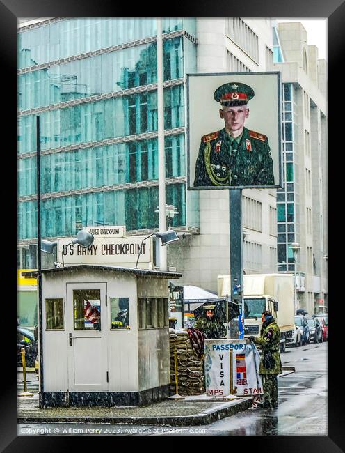 Checkpoint Charlie Today Snowing West Berlin Germany Framed Print by William Perry