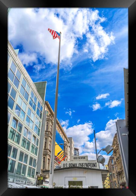 Checkpoint Charlie Flag Today Restaurants West Berlin Germany Framed Print by William Perry