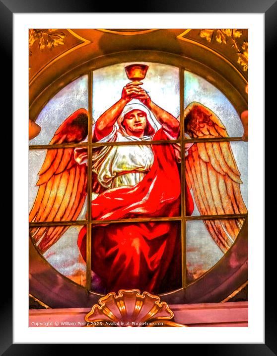 Angel Cup Stained Glass Cathedral Berlin Germany Framed Mounted Print by William Perry