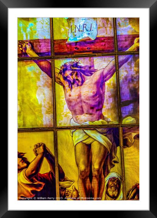 Crucifixion Stained Glass Cathedral Berlin Germany Framed Mounted Print by William Perry