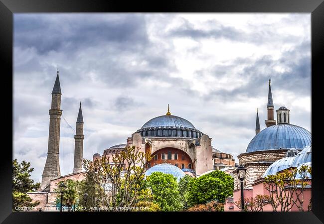 Hagia Sophia Mosque Dome Minarets Trees Istanbul Turkey Framed Print by William Perry