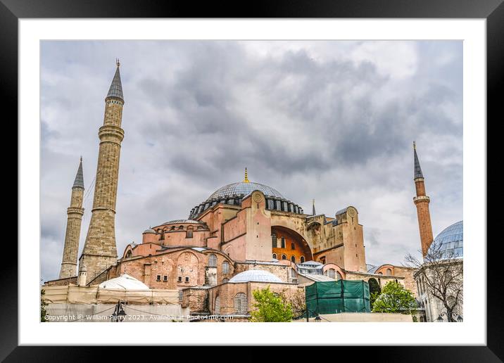 Hagia Sophia Mosque Dome Minarets Istanbul Turkey Framed Mounted Print by William Perry