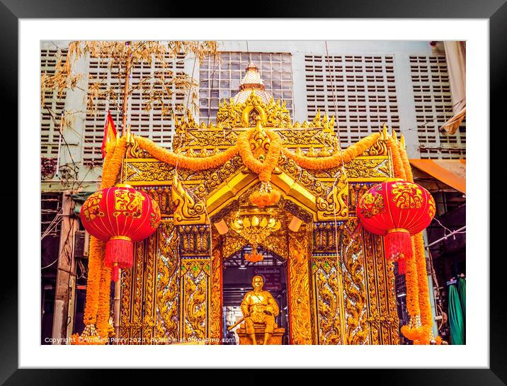 Golden King Statue Memorial Yodpiman Flower Market Bangkok Thail Framed Mounted Print by William Perry