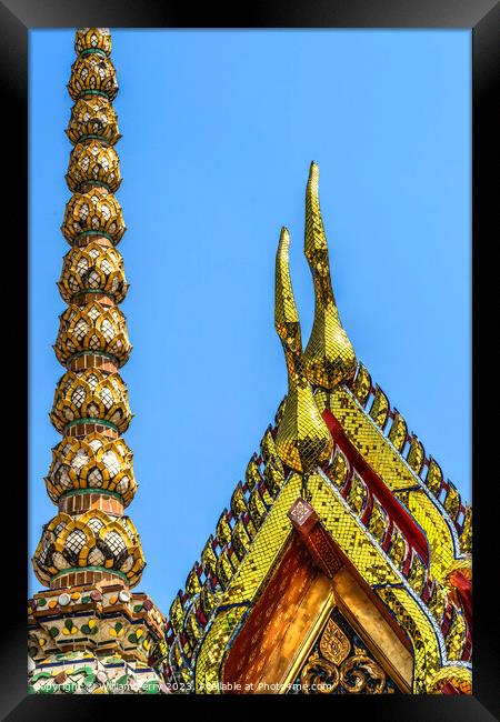 Ceraimic Chedi Spire Pavilion Roofs Wat Pho Bangkok Thailand Framed Print by William Perry