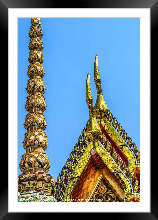 Ceraimic Chedi Spire Pavilion Roofs Wat Pho Bangkok Thailand Framed Mounted Print by William Perry