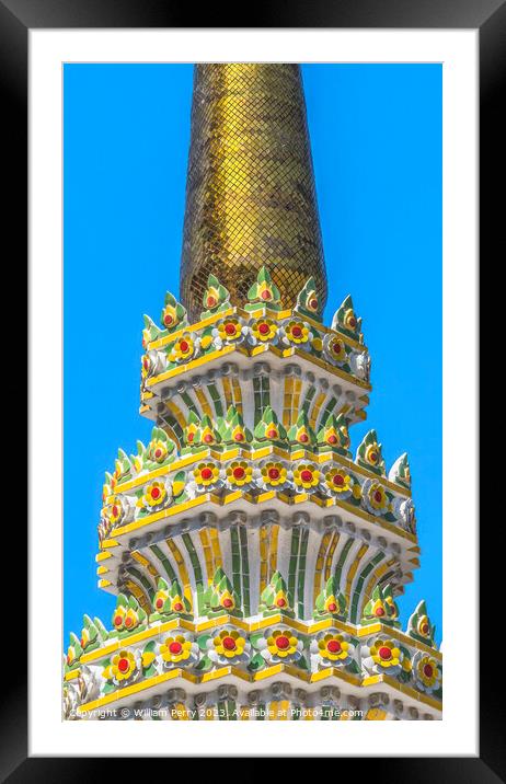 Golden Ceraimic Chedi Spire Pagoda Wat Pho Bangkok Thailand Framed Mounted Print by William Perry