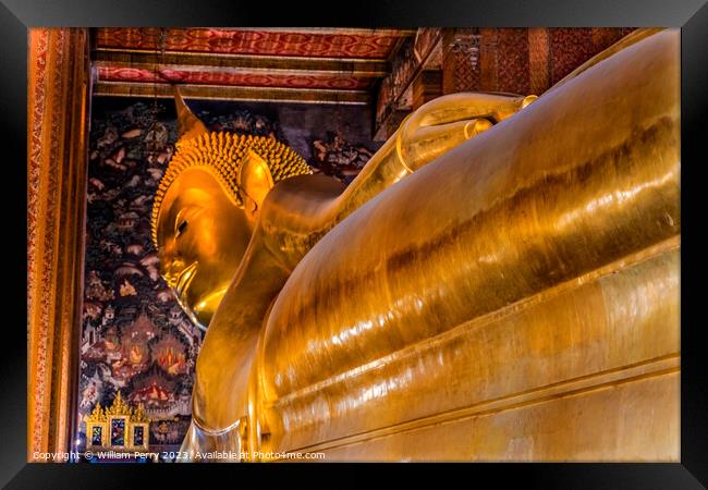  Long Reclining Buddha Front Wat Pho Bangkok Thailand Framed Print by William Perry