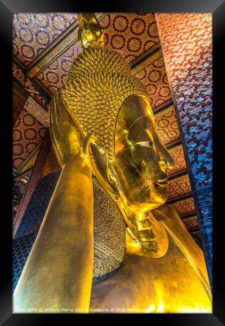  Face Reclining Buddha Front Wat Pho Bangkok Thailand Framed Print by William Perry