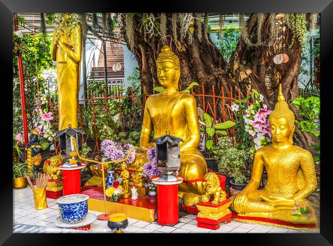 Golden Buddhas Garden Temple Wat That Sanarun Bangkok Thailand Framed Print by William Perry