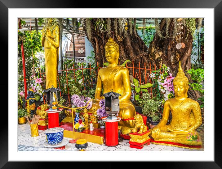 Golden Buddhas Garden Temple Wat That Sanarun Bangkok Thailand Framed Mounted Print by William Perry